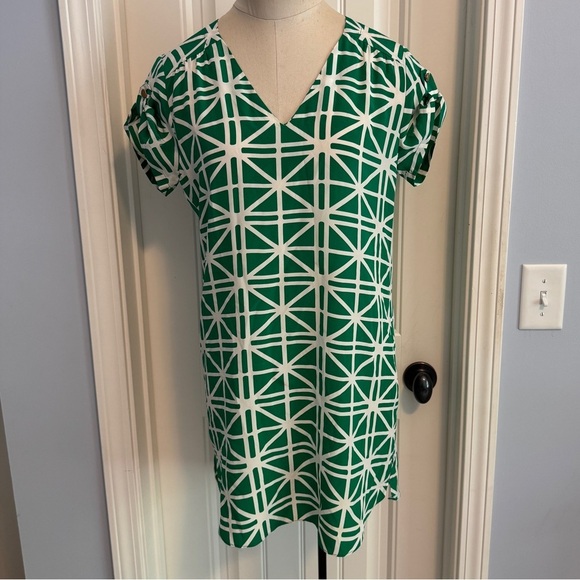 Amanda Uprichard XS Green Geometric 100% Silk Shift Mini Dress ~ Classic - Picture 1 of 6